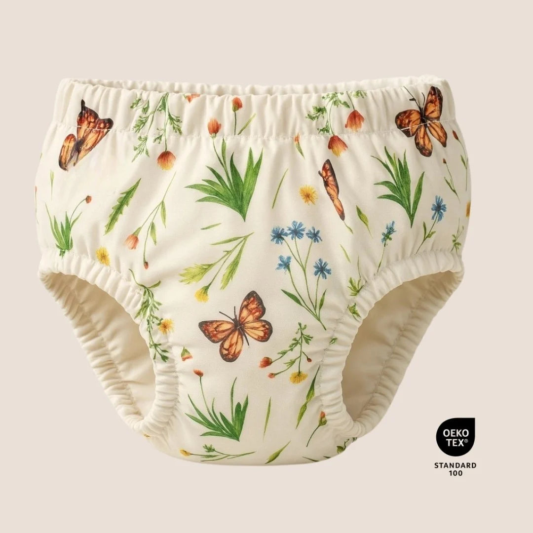 Culotte d'apprentissage blanche à motif papillons et fleurs certifiée OEKO-TEX – Presque Grand