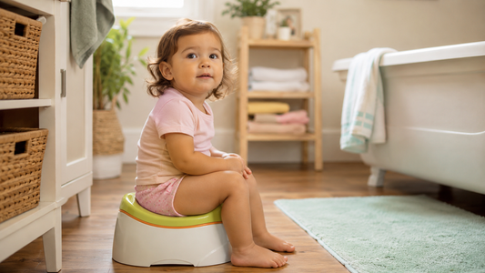 Enfant en culotte d'apprentissage assis sur son pot — régression de propreté Presque Grand