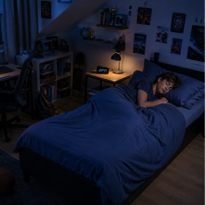 Adolescent qui dort la nuit dans sa chambre — pipi au lit ado solution culotte absorbante Presque Grand
