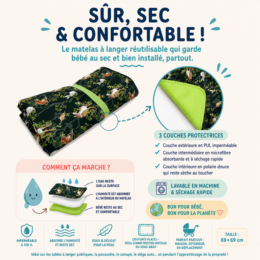 Alèse imperméable lavable voiture, train et voyages 69×69 cm