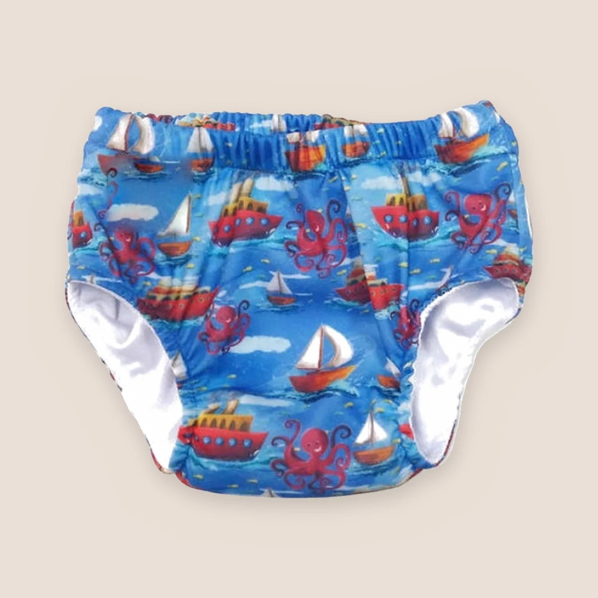 Couche piscine bébé lavable motif bateaux et pieuvres - maillot de bain couche réutilisable Presque Grand