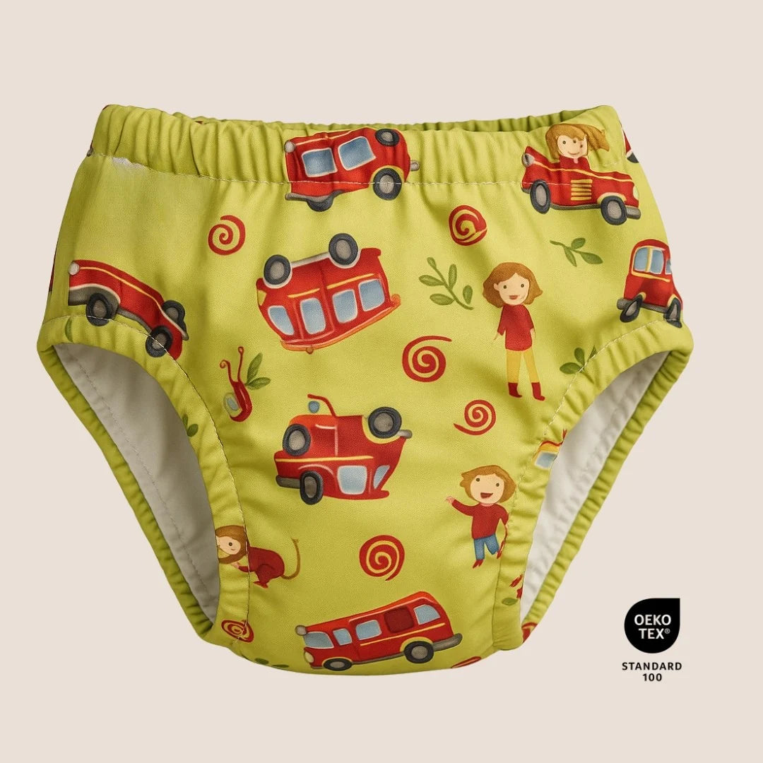 Culotte d'apprentissage jaune motif pompiers et camion de pompiers certifiée OEKO-TEX – Presque Grand