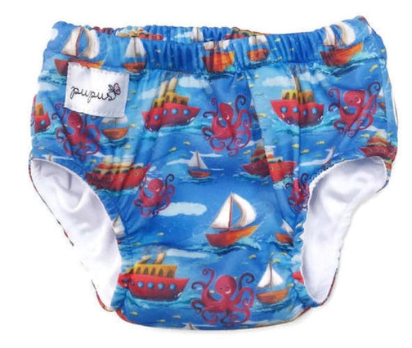 Maillot de bain lavable bébé motif bateaux et pieuvres - couche de bain réutilisable Presque Grand