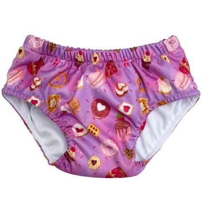 Maillot de bain lavable bébé fille motif gâteaux rose - couche de bain réutilisable Presque Grand